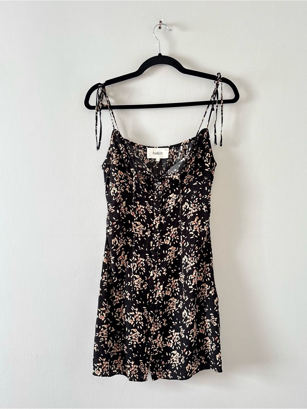 Ba&sh Volver Ruched Floral Print Crepe Mini Dress Tie Straps Slip Printed
